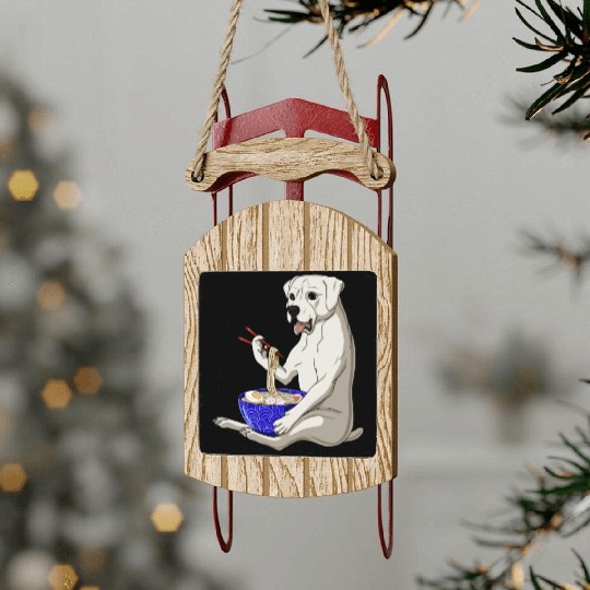 Funny Kawaii Ramen Noodles American Bulldog Sled Ornaments