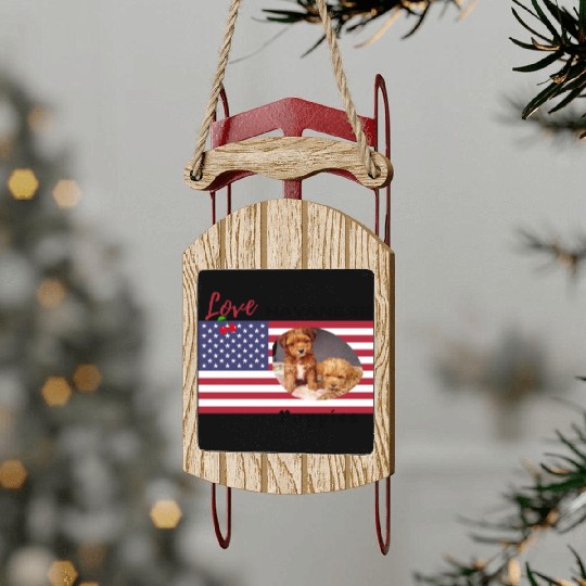 US flag Havanese puppies girls Sled Ornaments