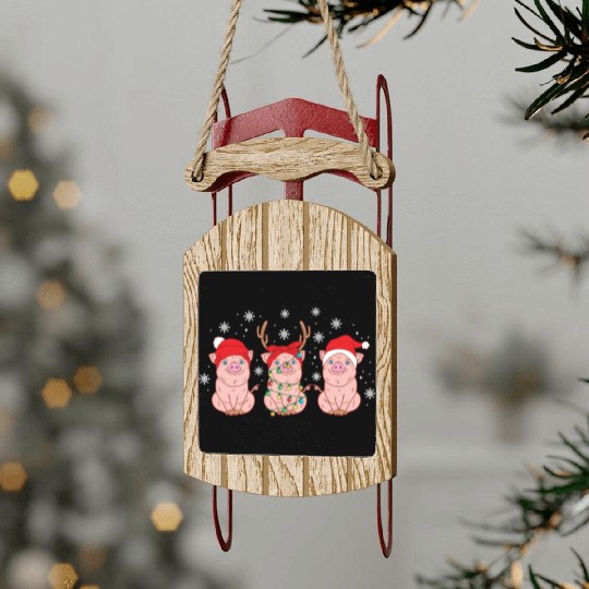 Christmas Funny Cute Pigs Winter Holiday Xmas Sled Ornaments