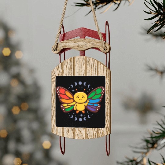 LGBTQ Rainbow Flag Monarch Butterfly Pride Month Sled Ornaments