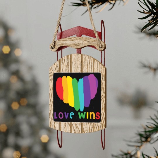 Love wins, pride rainbow heart Sled Ornaments