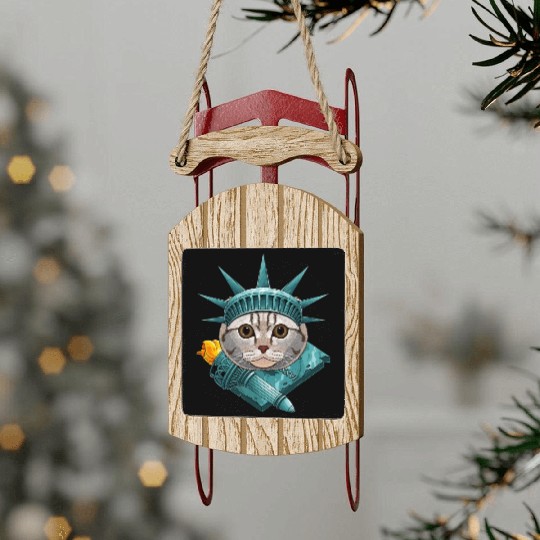 Statue Of Liberty Scottish Fold 4th Of July Cat US Sled Ornaments