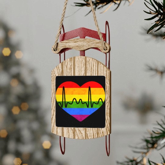 LGBTQ Flag Colorful Heart Lesbian Gay Pride Sled Ornaments
