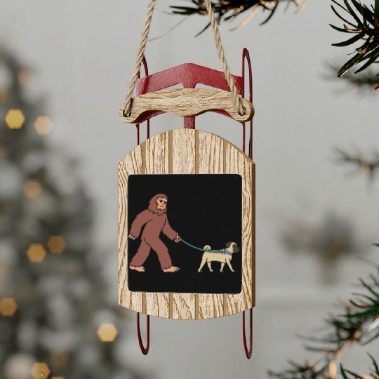 Bigfoot Sasquatch Walking Pug Sled Ornaments