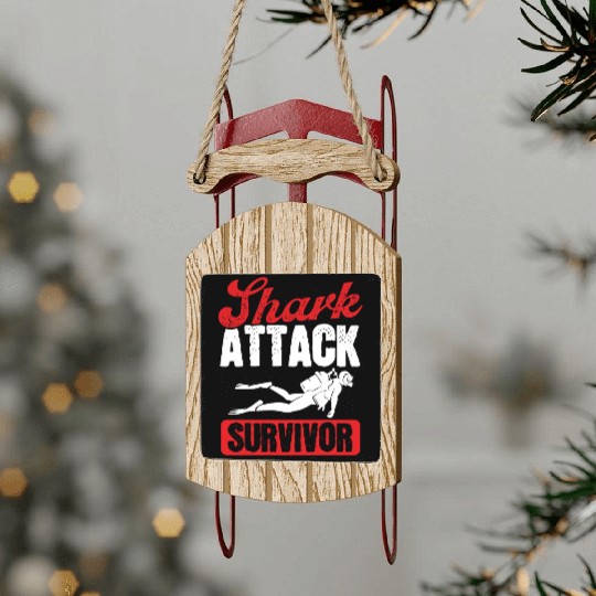 Scuba Diving Shark Attack Survivor Scuba Diver Sled Ornaments