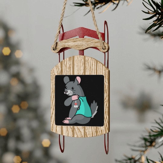 I Love Mom Tattoo Chinchilla Sled Ornaments