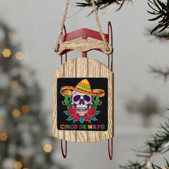 Cinco De Mayo Mexican Cross Sunglasses Skull Musta Sled Ornaments