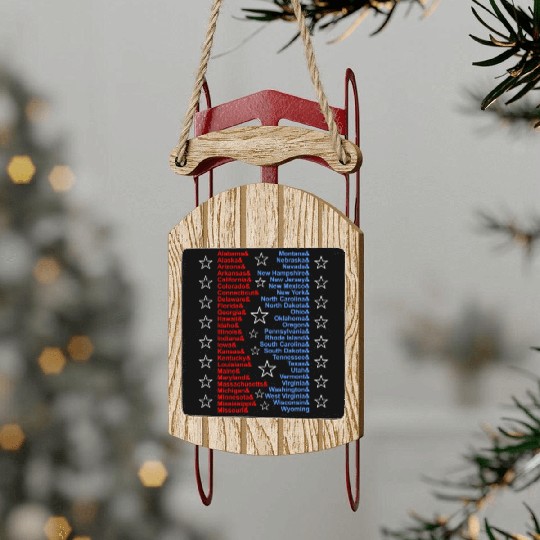Patriotic Fifty States Red White Blue Sled Ornaments