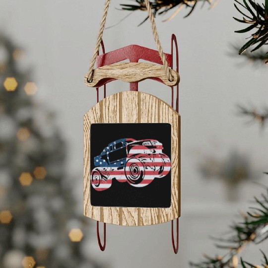 Monster Truck American Flag Racing USA Patriotic Sled Ornaments