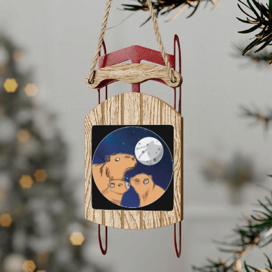 Three Capybara Moon Funny Pelican Capybara Wolf me Sled Ornaments