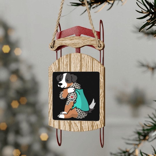 I Love Dad Australian Shepherd Sled Ornaments