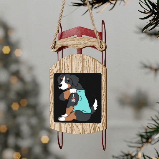 I Love Dad Bernese Mountain Dog Sled Ornaments