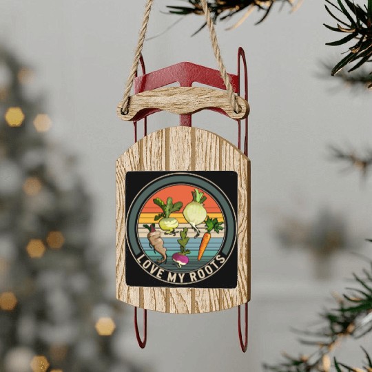 Roots Vegetable Sled Ornaments, Love My Roots Sled Ornaments,