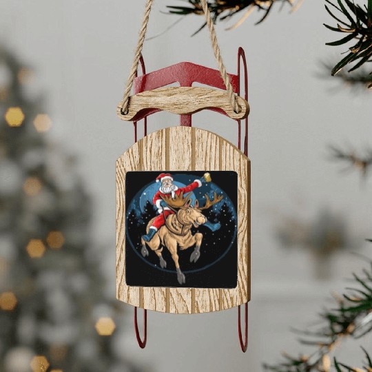 Santa Claus Ride Deer Sled Ornaments