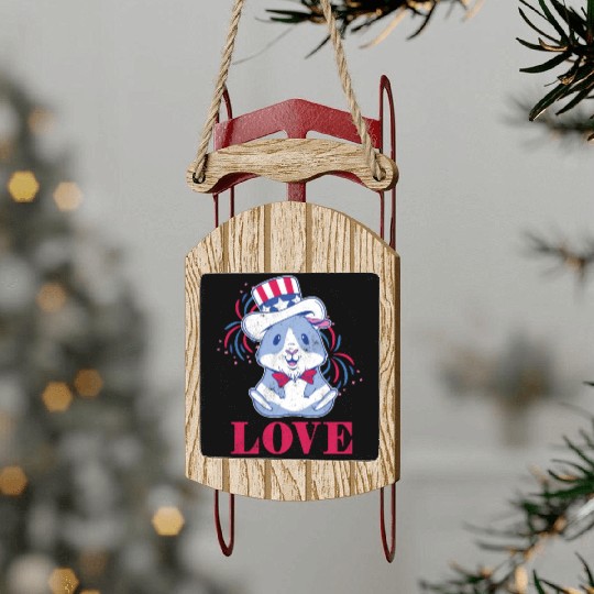 Love America American Pig Guinea USA 4th Of July Sled Ornaments
