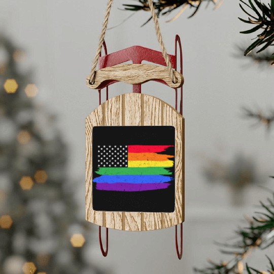 LGBTQ American Flag Colorful Lesbian Gay Pride Sled Ornaments