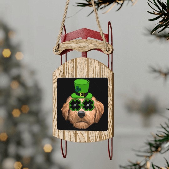 Irish Goldendoodle Doodle Dog St Patrick's Day Sled Ornaments