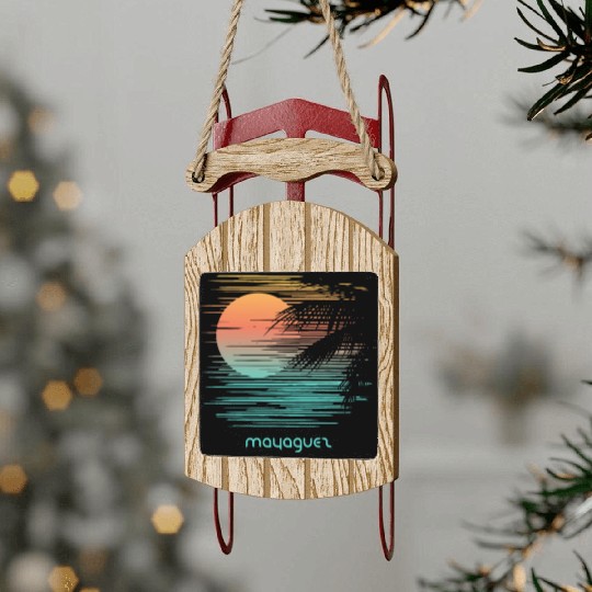 Artistic Mayaguez Puerto Rico Palm Tree Vacation Sled Ornaments