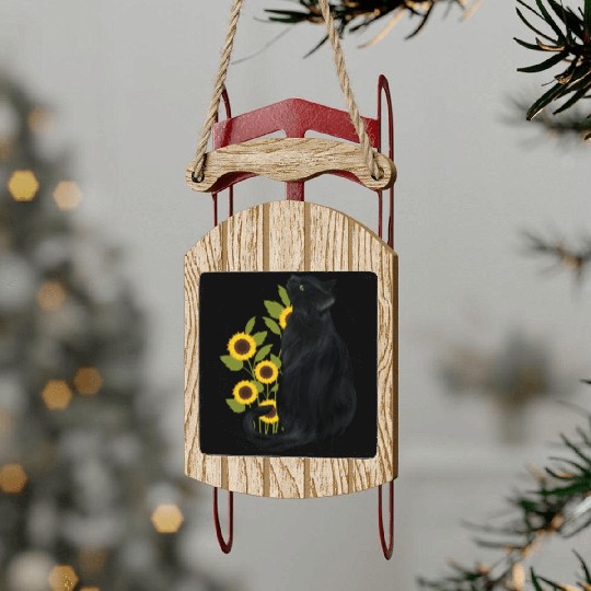 Black Cat With SunFlowers, Gifts For Kitten Lovers Sled Ornaments