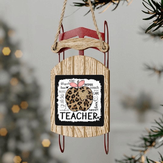 Leopard Apple Teacher Life Back To School 2022 Sled Ornaments