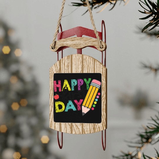 Happy 1st Day of School Teacher Student Sled Ornaments