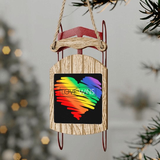 LGBT Rainbow Heart Love Wins Gay Lesbian Trans Bi Sled Ornaments
