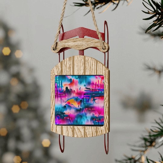 Abstract watercolor pattern in retro neon colors Sled Ornaments