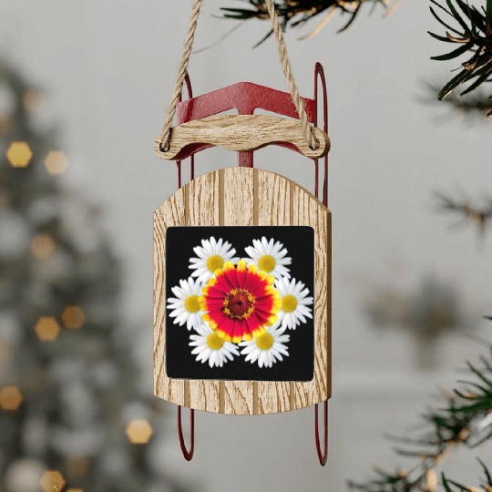 zinnia blossom daisy flower blooms flowerpattern Sled Ornaments