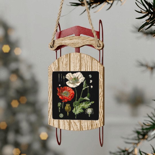 Red Poppy flower Botanical Poppies Red Poppy Sled Ornaments