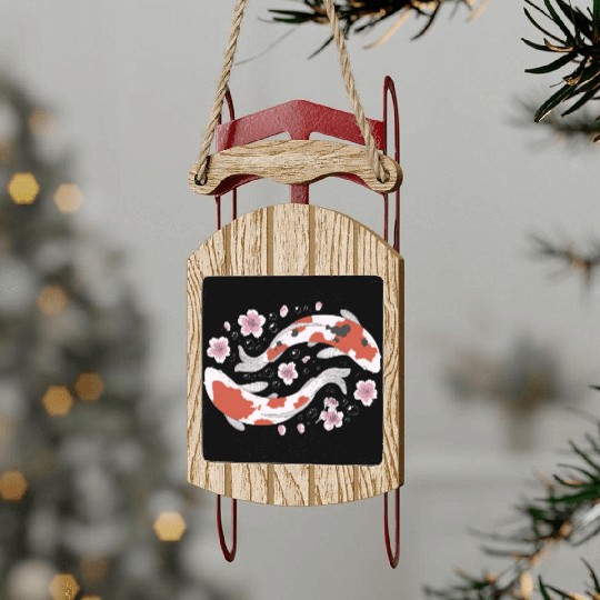 Japanese Koi Fish and Cherry Blossom Sled Ornaments