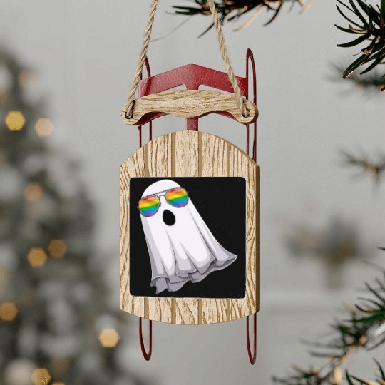 Funny Ghost LGBT Rainbow Gay Pride Sled Ornaments