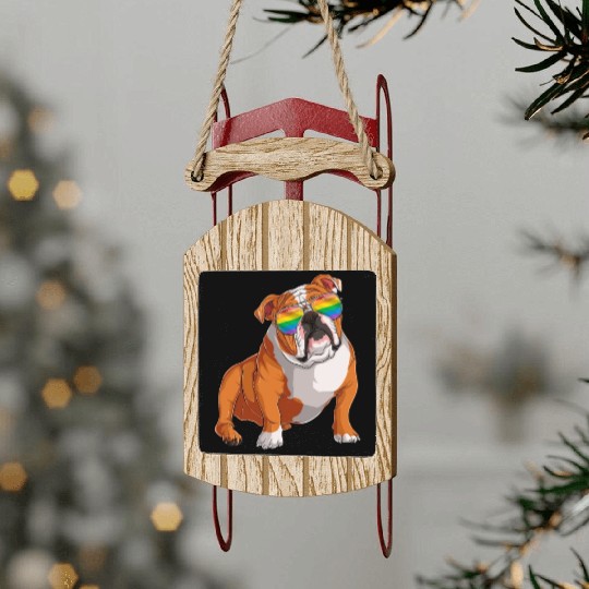 Funny English Bulldog LGBT Gay Pride Dog Sled Ornaments