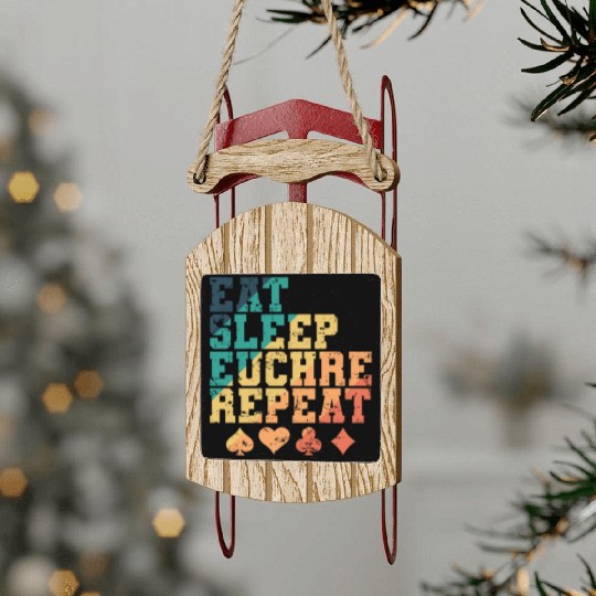 Eat Sleep Euchre Repeat Deck of Cards playing Card Sled Ornaments