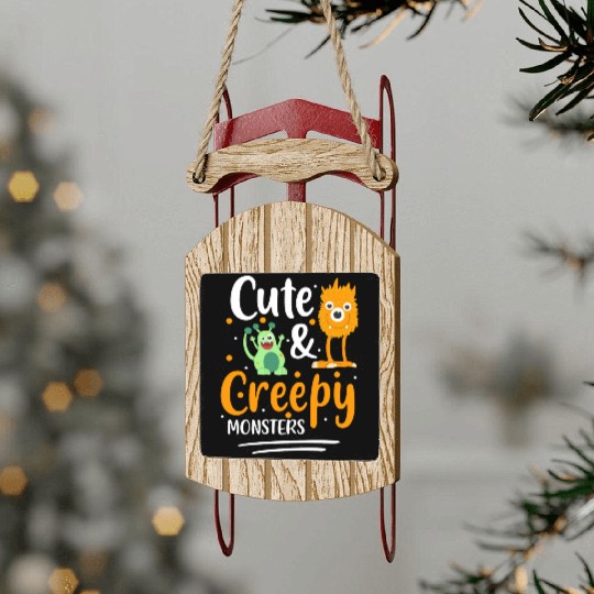 Monster Scary Little Brother Big Sister Sled Ornaments