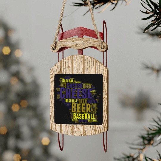 Cheese, Beer, and Baseball Wisconsin Sled Ornaments