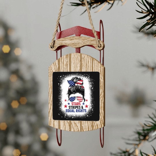 USA Messy Bun Bleached Stars Stripes Equal Rights Sled Ornaments