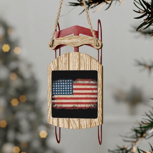 American Flag USA Patriotic US stars stripes Sled Ornaments