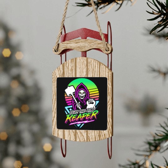 Fear The Gym Reaper Fitness Retro Neon Synthwave Sled Ornaments