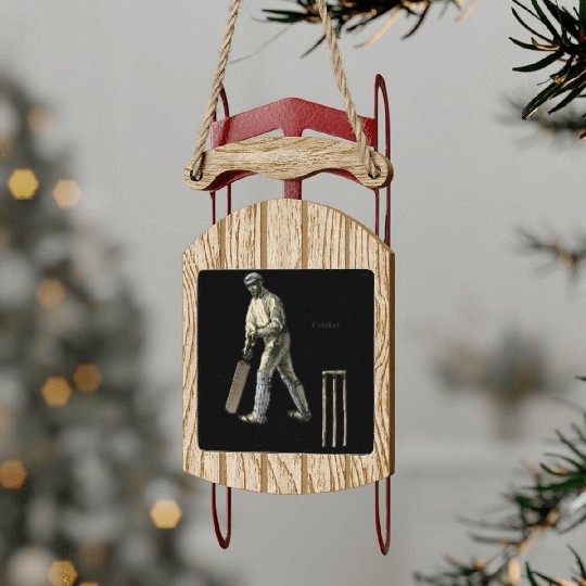 Vintage Cricket Player with a Bat and Wicket URM Sled Ornaments