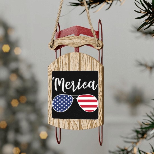 Merica Red Whie And Blue Stars Stripes Sunglasses Sled Ornaments