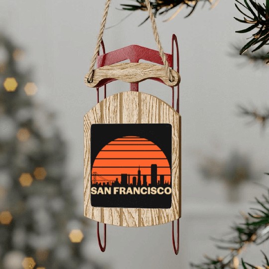 Retro San Francisco California Skyline Sled Ornaments