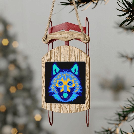 blue wolf face Sled Ornaments