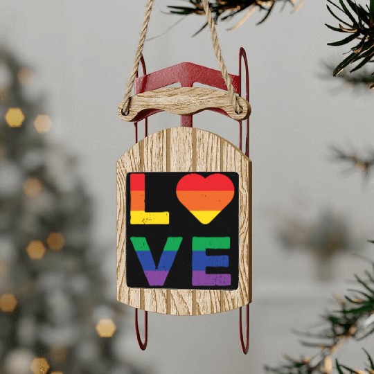 LGBT LOVE Rainbow Heart Gay Lesbian Equality Gift Sled Ornaments