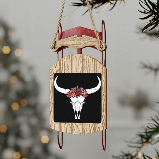 Floral bull skull Sled Ornaments