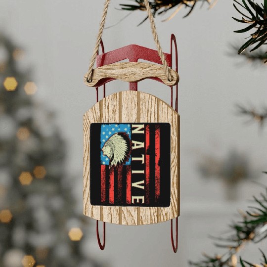 Native American Flag Chief Traditional US Sled Ornaments
