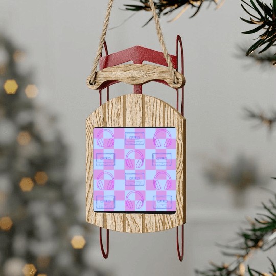 1980's Music Checkerboard - blue and purple Sled Ornaments