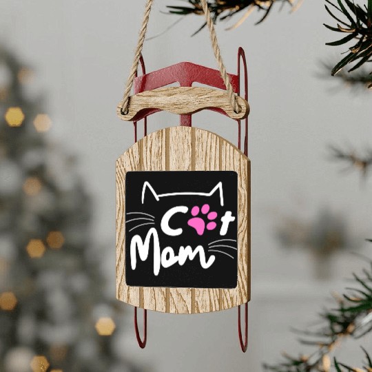 Best Cat Mom Ever with Paw for Mother Sled Ornaments