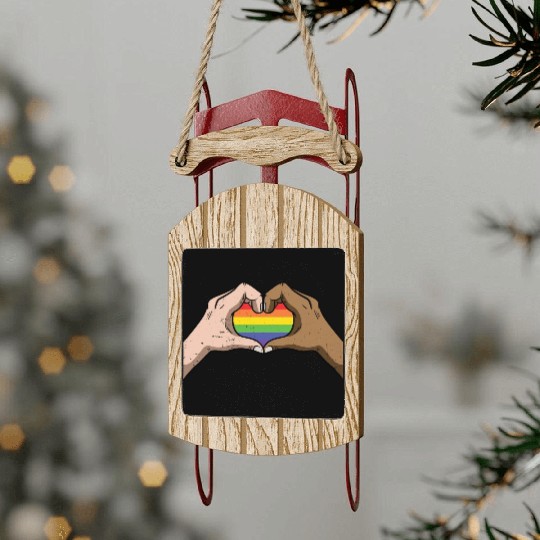 LGBT Rainbow Heart Gay Pride Lesbian Equality Gift Sled Ornaments