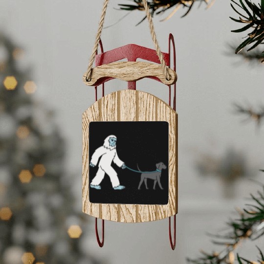Bigfoot Sasquatch Walking Great Dane Sled Ornaments