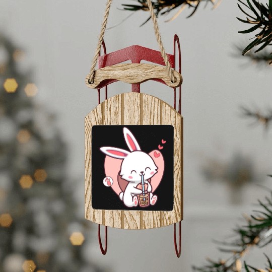 Kawaii Dog Loves Sled Ornaments Boba Tea Bubble Tea Anime